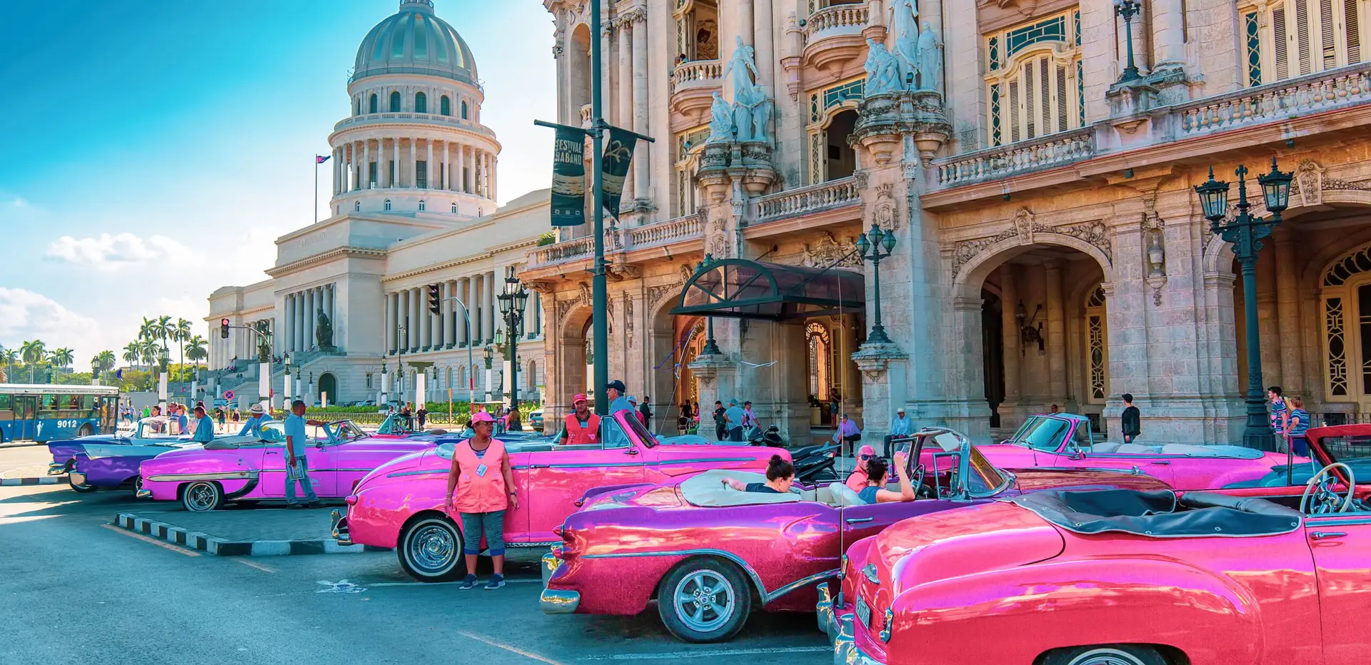 Havana classic cars Capitolio vintage cars Cuba colorful street