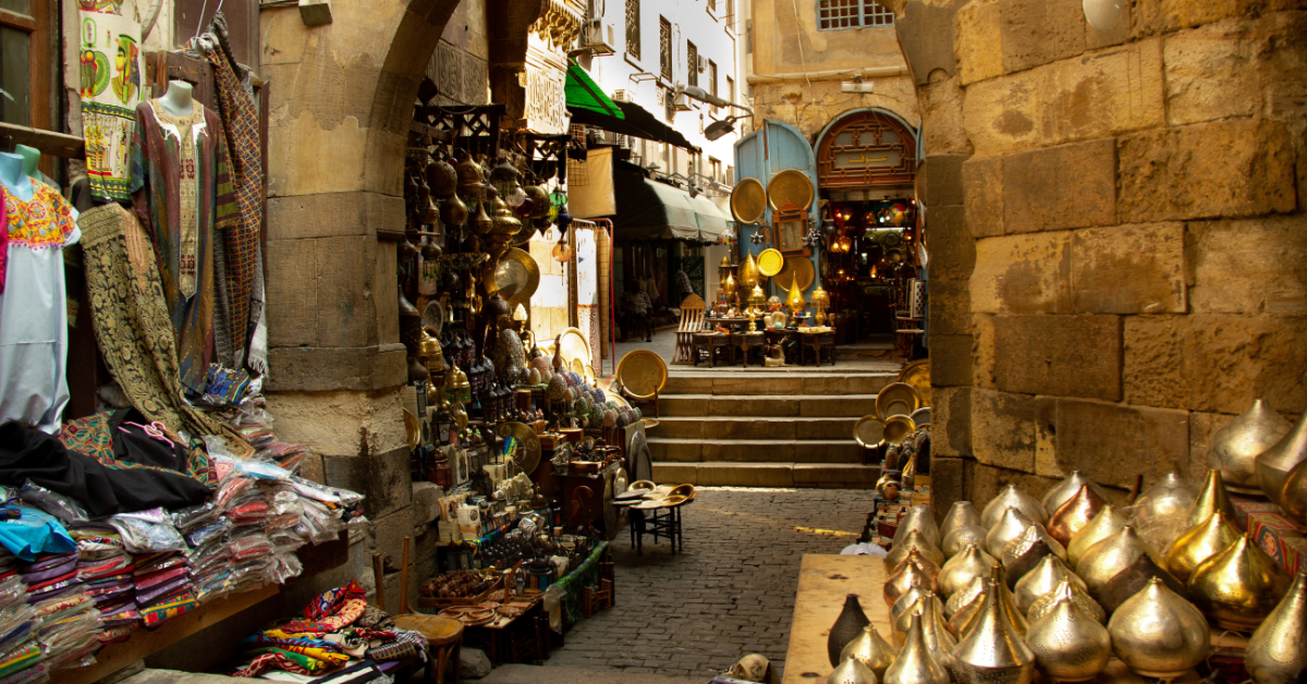 Khan el-Khalili bazaar in Cairo with traditional lanterns