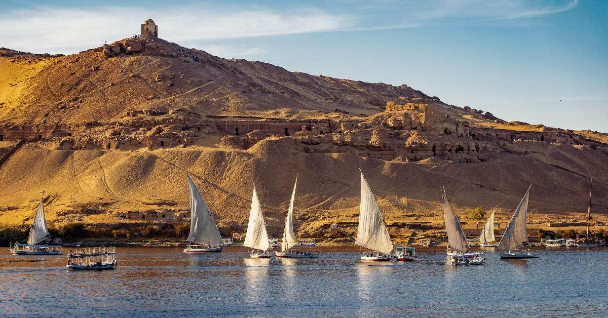 Traditional felucca boats sailing on the Nile