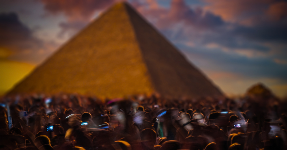 Concert crowd in front of the Pyramids of Giza